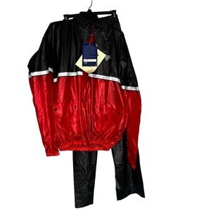Nelson Rigg CA-250 Hooded Rain Jacket/Pants 2 Pc Red Black Large Waterproof
